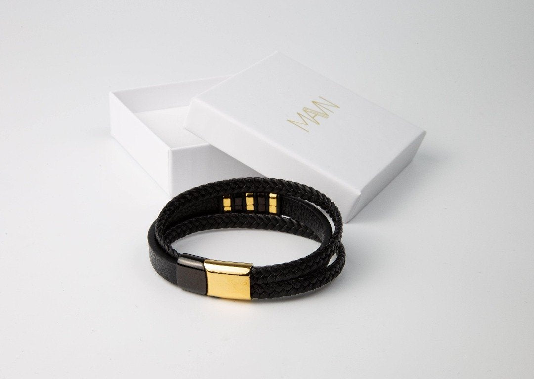 Svart armband herr läder, presentask, MAVN Of Sweden, armband, herr, läderarmband, stilrent, mode, accessoar