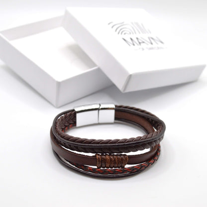 Herr läderarmband som kommer med en presentbox, MAVN Of Sweden, Armband Herr, läderarmband, läder, brun, accessoarer, mode, herraccessoarer