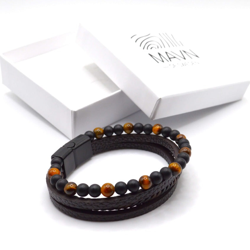 MAVN herr Armband av läder i en elegant presentbox,armband, herr, läderarmband, stilrent, lavastenar, läder, mode, outfit  