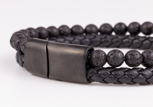svart läderarmband herr - Ask - MAVN Of Sweden, armband, herr, läderarmband, stilrent, lavastenar, läder, mode, outfit