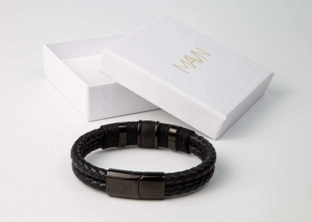 Armband herr läder Gladsax i presentbox  MAVN Of Sweden,  armband, herrarmband, läderarmband, presentbox, svart, 21 cm, leverans, fri frakt, fri retur